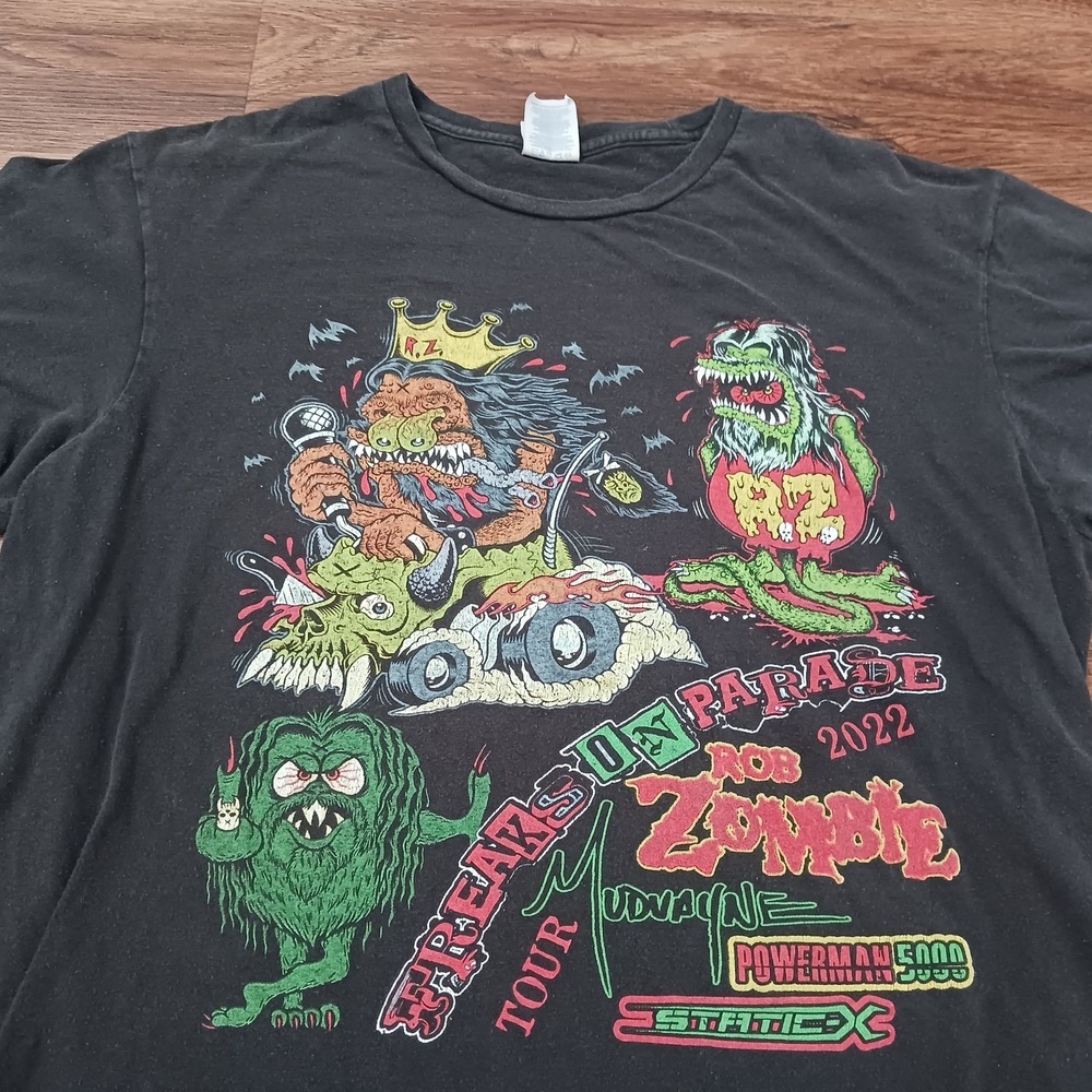Rob Zombie T-Shirt Freaks On Parade Tour 2022 Mudvayne Static-X Mens Large